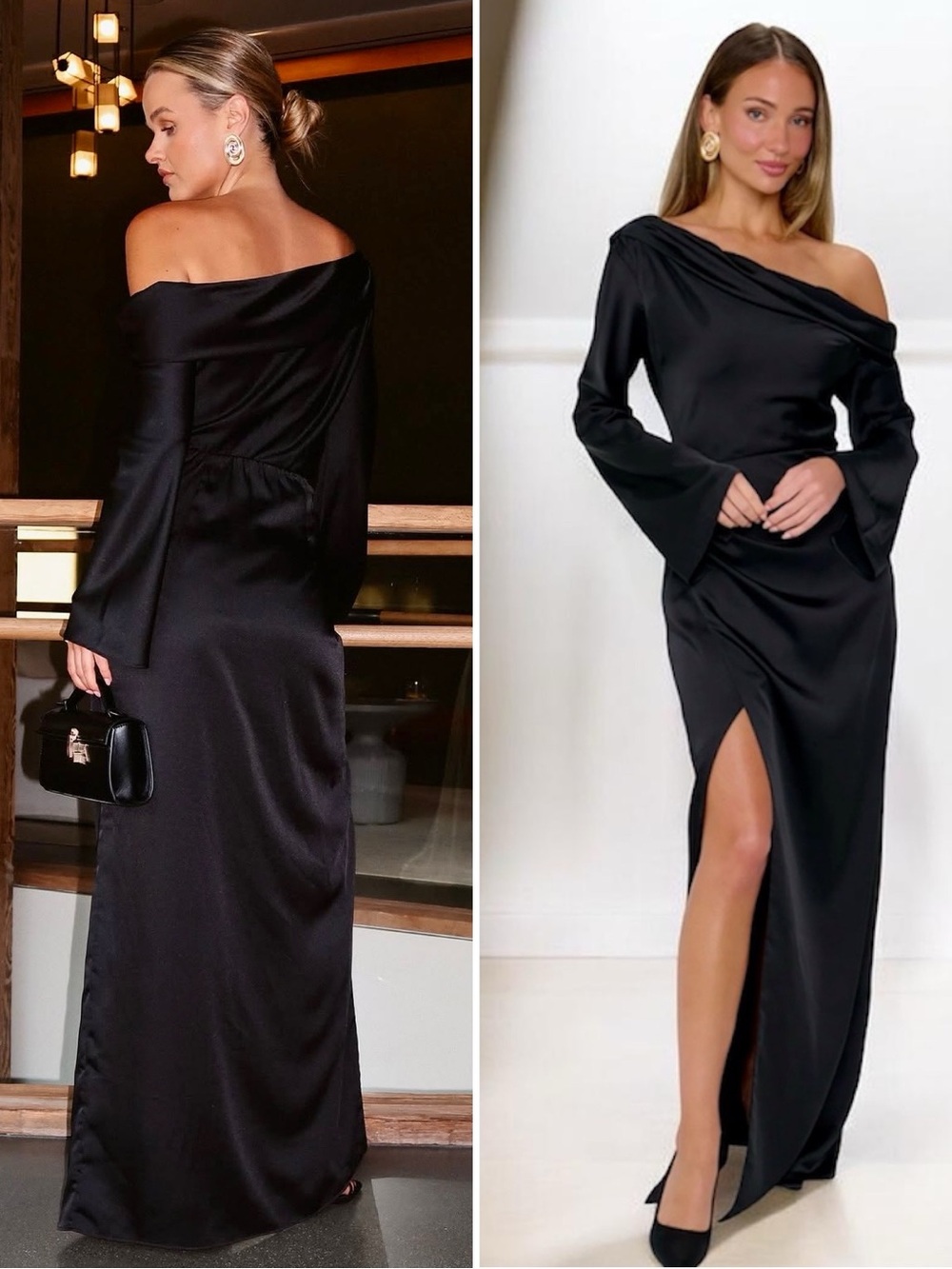Show Me Your Mumu Jamie Maxi Dress Black Satin Off Shoulder Formal Gown Large L - Picture 8 of 8